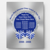 青、銀、白のチアリーティングコーチの贈り物 フォトプラーク (正面)