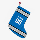 青、銀、黒く及び白いフットボール・チーム スモールクリスマスストッキング (正面 (吊り時))