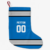 青、銀、黒く及び白いフットボール・チーム スモールクリスマスストッキング (正面)