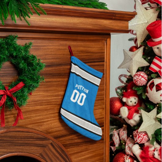 青、銀、黒く及び白いフットボール・チーム スモールクリスマスストッキング