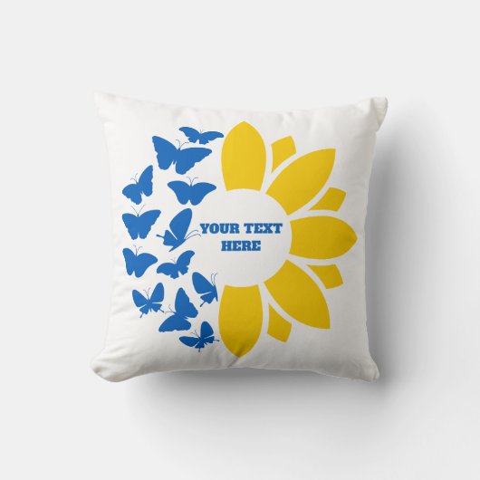青/黄ひまわり。カスタムテキスト.カスタマイズ可能 クッション (正面)