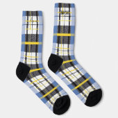 青、黄パーソナライズされた、黒のタータンチェック格子縞 ソックス (右)