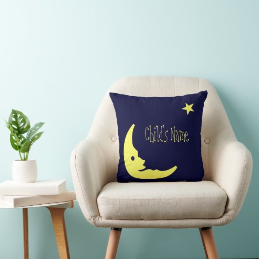 青、黄色の子供の名パーソナライズされた前ムーンピロー クッション (椅子)