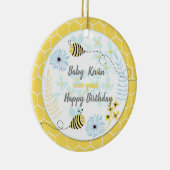 青、黄色の背景の漫画(昆虫)マルハナバチ セラミックオーナメント (右)