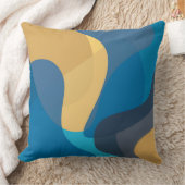 青、黄色、カッコいいトレンディー都市波状イラストレーション クッション (ブランケット)
