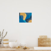 青、黄色、カッコいいトレンディー都市波状イラストレーション ポスター (キッチン)