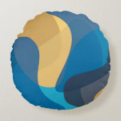 青、黄色、カッコいいトレンディー都市波状イラストレーション ラウンドクッション (正面)