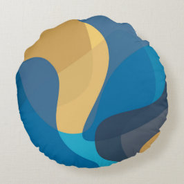 青、黄色、カッコいいトレンディー都市波状イラストレーション ラウンドクッション