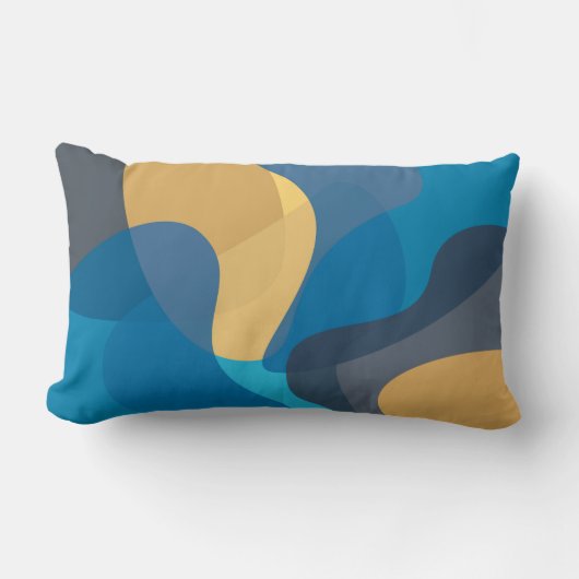 青、黄色、カッコいいトレンディー都市波状イラストレーション ランバークッション (正面)