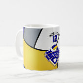 青、黄色、白いおよび灰色のバレーボールのデザイン コーヒーマグカップ (正面左)