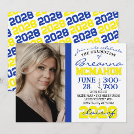 青、黄色 & 白の卒業写真招待状 招待状