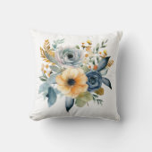 青 黄 水彩 花 ワイルドフラワー 植物学 クッション (正面)