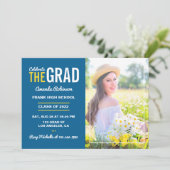 青、黄、白の卒業式パーティーの写真 招待状 (スタンド正面)