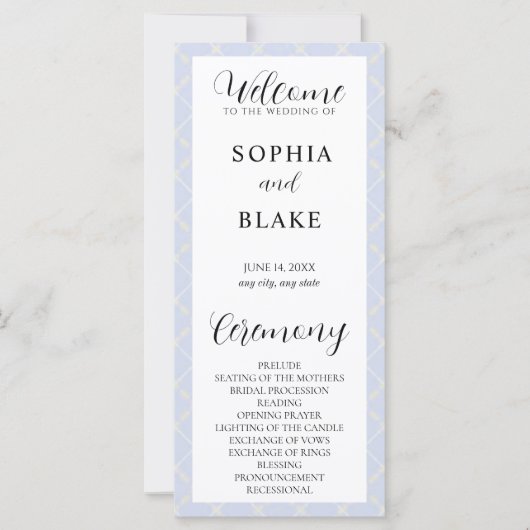 青、黄、白の格子縞結婚式 プログラム (正面)