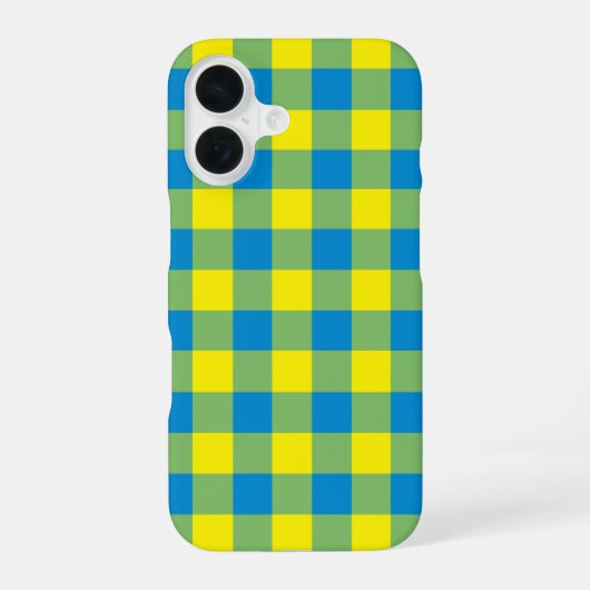 青+黄+緑の市松模様 iPhone 16ケース (裏面)