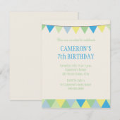 青 黄 緑 ストリング ペンノン 子供 誕生日 招待状 (正面/裏面)