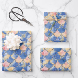 青、黄、銀の人魚はかりで測女 ラッピングペーパーシート