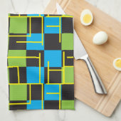 青、黒いおよびライムグリーンの抽象芸術 キッチンタオル (四つ折り)