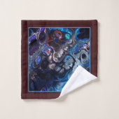 青、黒とブルゴーニュの絞り染め大理石、モノグラム バスタオルセット (ウォッシュタオル)