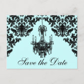 青、黒のシャンデリアのダマスク日付カードを保存 案内ポストカード (正面)