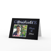 青/黒の卒業パーティ招待状/フォトカード