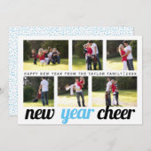 青、黒の新年応援2023 6写真コラージュ シーズンカード (正面/裏面)