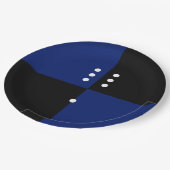 青/黒の水玉模様サイコロパターン ペーパープレート (アングル)