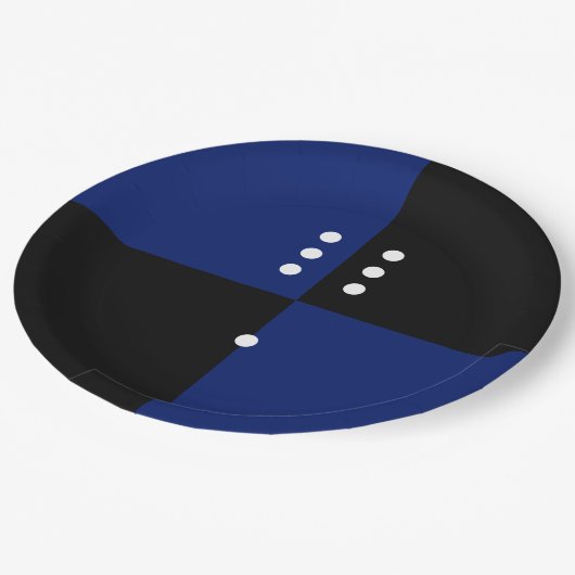 青/黒の水玉模様サイコロパターン ペーパープレート (アングル)