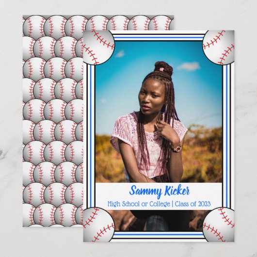 青・黒の野球卒業 案内状 (正面/裏面)