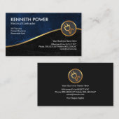 青・黒グランジ金ゴールドフェイク波電気技師 名刺 (正面/裏面)