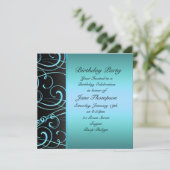 青/黒スワール側の縁ど誕生日招待状 招待状 (スタンド正面)