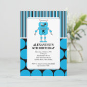 青/黒ロボット誕生日のパーティの招待状 招待状 (スタンド正面)