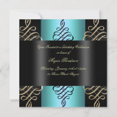 青/黒 スワール エレガント デザイン 誕生日 招待状 (裏面)