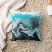 青、黒、灰色の大理石の流体アート クッション (ブランケット)