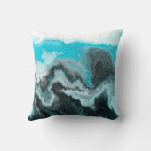 青、黒、灰色の大理石の流体アート クッション (裏面)