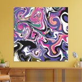 青、黒、珊瑚、白い渦巻きアートのような大理石 キャンバスプリント (インサイチュ (リビング))