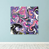 青、黒、珊瑚、白い渦巻きアートのような大理石 キャンバスプリント (インサイチュ (ウッドフロア))