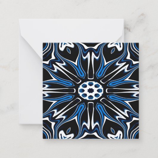 青、黒、白のエストニアの花アート ノートカード (正面)