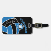 青、黒、白のスポーティバレーボール ラゲッジタグ (正面横)