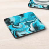青、黒、白の大理石の流体アート コースター (左側)