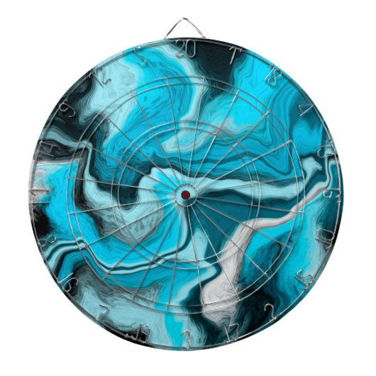 青、黒、白の大理石の流体アート ダーツボード (正面)