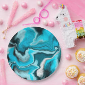 青、黒、白の大理石の流体アート ペーパープレート (パーティー)