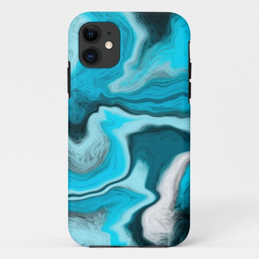 青、黒、白の大理石の流体アート Case-Mate iPhoneケース (裏面)