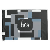 青、黒、白の抽象芸術パターン 枕カバー (正面右)