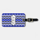 青、黒、白の波状ののラゲッストライプジタグ ラゲッジタグ (正面横)