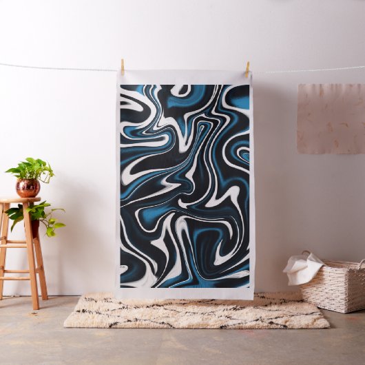 青、黒、白の渦巻き ファブリック (インサイチュ)