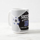 青、黒、白⚽サッカースポーツ コーヒーマグカップ (正面左)