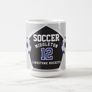 青、黒、白⚽サッカースポーツ コーヒーマグカップ
