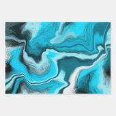 青、黒、緑の大理石の流体アート ラッピングペーパーシート (正面)
