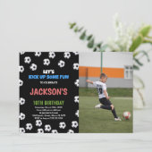 青 黒 緑 サッカー 誕生日 写真付き 招待状 (スタンド正面)